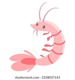 Children's Flat vector illustration on white background. Pink cute shrimp 
