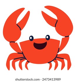 Children's flat vector illustration on white background. Cute red crab 