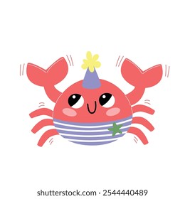 Children's flat vector illustration on white background. Cute red crab