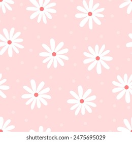 Children's floral seamless pattern. Hand drawn white daisies cute background.
