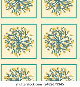 Childrens flowers pattern set. Cute floral elements in hand drawn style. Colorful background For textile, fabric design, kitchen decoration. Flowers endless pattern.