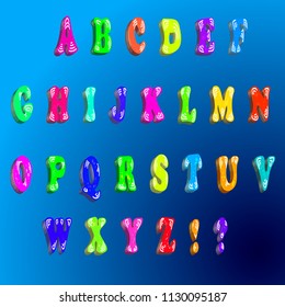 Children's font in cartoon style " childhood."A set of colorful bright letters for inscriptions. Vector illustration of the alphabet. 3D letter.