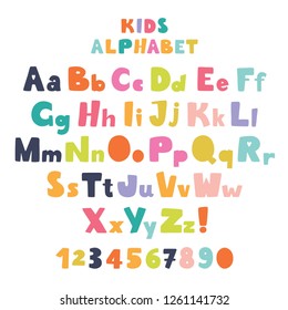 Children's font in the cartoon style. Set of multicolored bright letters for inscriptions. Vector illustration of an alphabet. - Vector
