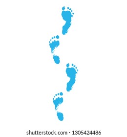 Children's foot print,  kid's traces footprint, baby step, leg, watercolor, blue color.