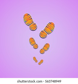 children's footprints on purple background, vector illustration