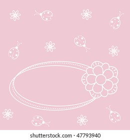 Children's frame with flowers and ladybirds. Vector illustration