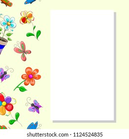 children's frame on a blue zhultofone. seamless flower pattern. banner