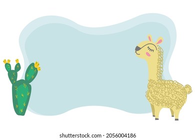 Kinderrahmen für Text mit einem Cartoon-Lama auf weißem Hintergrund. Vektorrahmen für Aufschriften mit Tieren