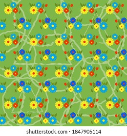 Childrens fun bright floral geometric pattern-vector illustration