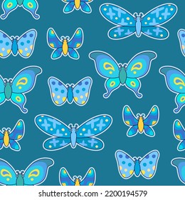 Children's fun pattern with cartoon butterflies in outline style. Background for the covers of sketchbooks and notebooks