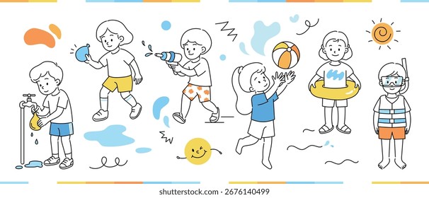 Kinder Spaß Sommer Urlaub Linie Illustration