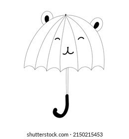 children's funny umbrella with ears contour sketch, cute umbrella isolated on white background, contour black and white umbrella.
