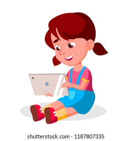Children's Gadget Dependence Vector. Social Network Modern Problem. Watching Video, Playing Game. Isolated Cartoon Illustration
