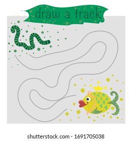 Children's game, help the fish draw a path to the worm