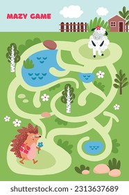 Children's game labyrinth. Help the hedgehog get to the sheep and give her a gift. Maze game for kid's