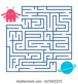 Children's game maze:  isolated alien is looking for a way to the planet. Space concept. Vector illustration.