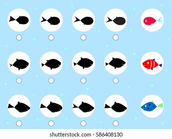 children's game similar find shade from fish vector illustration