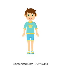 Children's games, active mobile outdoor games, fun activities and walks. Young guy, a child in beautiful bright clothes. Vector illustration character cartoon person.