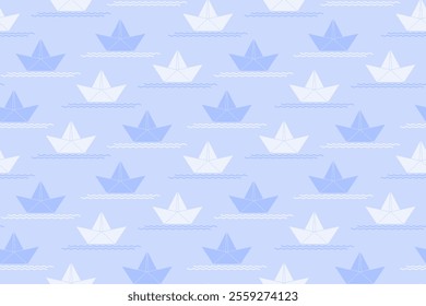 Children's gentle seamless pattern with paper boats. Print for textiles, clothes, wrapping paper, cards. Vector illustration