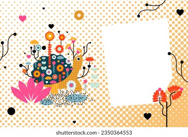 Children's greeting card invitation turtle. Vector graphics.
