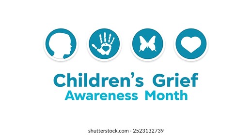 Childrens Grief Awareness Month. Children, hand, butterfly and heart. Great for cards, banners, posters, social media and more. White background.