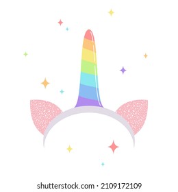 children's hair hoop with ears and unicorn horn. vector illustration. a magical outfit, the concept of a children's party.