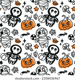 Children's Halloween characters. Happy Halloween. Seamless pattern. Vector.