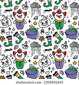 Children's Halloween characters. Happy Halloween. Seamless pattern. Vector.