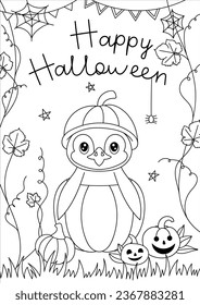 children's Halloween coloring book, cute animal in a pumpkin, vector illustration Halloween