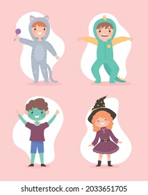 childrens with halloween costumes set