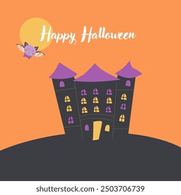 Childrens Halloween Holiday greeting card or invitation. Square template. Happy Halloween celebration design with cute character - ghost. Trick or treat party template.