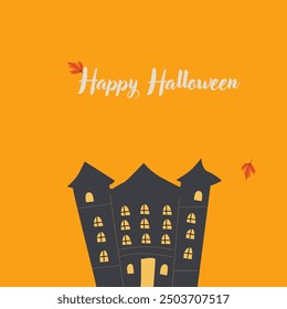 Childrens Halloween Holiday greeting card or invitation. Square template. Happy Halloween celebration design with cute character - ghost. Trick or treat party template.