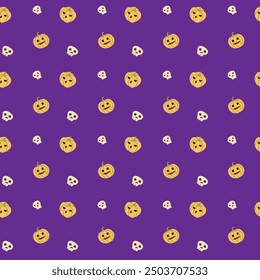 Childrens halloween pattern with cute characters. Pumkins with speech bubble. Cute childish seamless pattern.