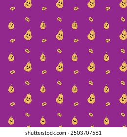 Childrens halloween pattern with cute characters. Pumkins with speech bubble. Cute childish seamless pattern.