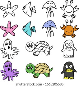 childrens hand drawing aquatic animals