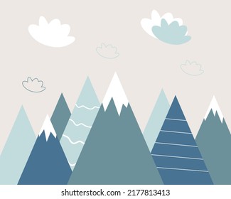 Childrens Hand Drawn Color Mountain Illustration Stock Vector (Royalty ...