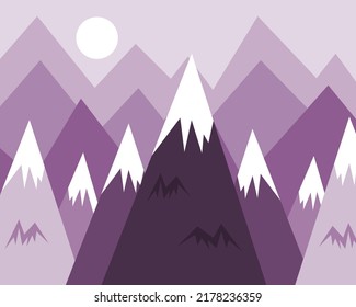 Children`s hand drawn color mountain illustration in scandinavian style. Mountain landscape vector illustration
