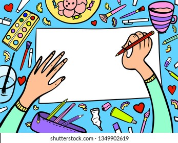 children's hand painting on a white sheet