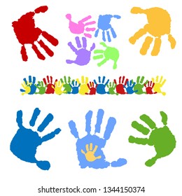 Children's hands,  kid handprint, baby palms, watercolor. Hand print. Silhouette on a white background.