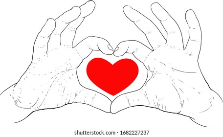 Children's hands showing fingers of a loving heart icon