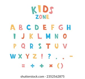 Die handgeschriebene farbige Schrift für Kinder. Von Kindern handgezeichnete kurvige Briefe. englisches Alphabet