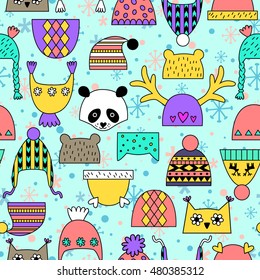 Children's hats.  Cute vector winter hats set.