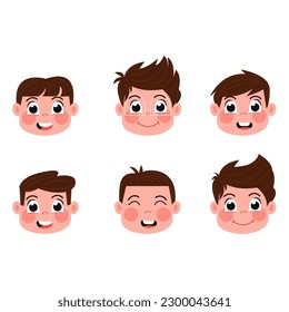 Children's heads of happy boys flat style