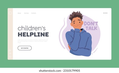 Children's Helpline Landing Page Template. Shocked Teen Boy Covering Mouth With Hand, Keeping Silence. Adolescent Male Character Expressing Shock, Refuse to Talk. Cartoon People Vector Illustration