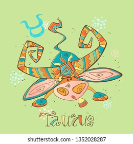 Children's horoscope icon. Zodiac for kids. Taurus sign . Vector. Astrological symbol as cartoon character.