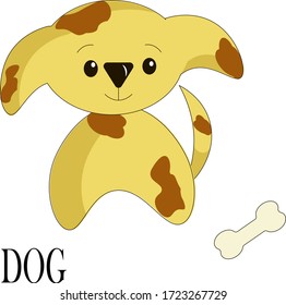 Children's  illustation in the cartoon style. A little puppy. Postcard, logo, icon. Vector illustration.