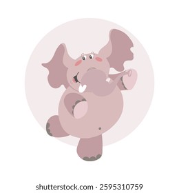 Children's illustration of animals, cute dancing pink elephant. Print for children, children's textiles, kids bedroom decor, postcard