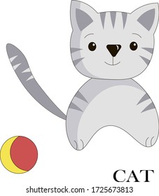 Children's illustration of a cat on a white background. Vector illustration cartoon. For logos, postcards, icons.