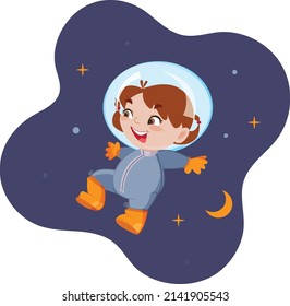 Children's illustration. Character. A girl is a child in a space suit. Vector. Color illustration. Postcard, poster.