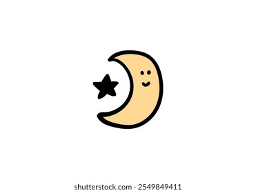 A children's illustration of a crescent moon and smiling stars.

